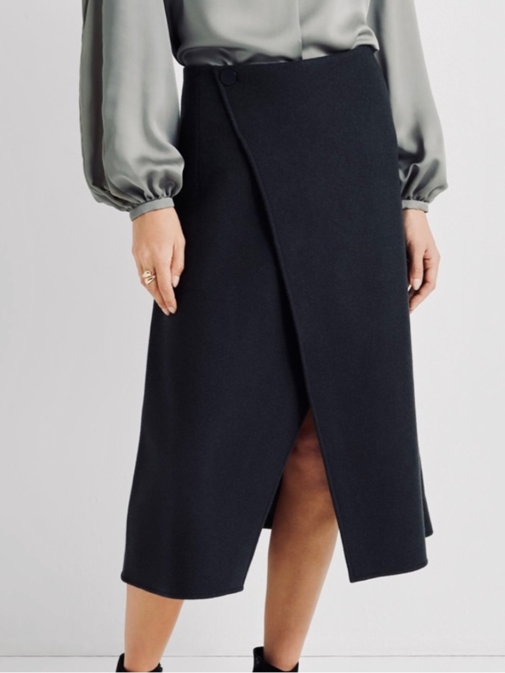Club Monaco Black Wool Wrap Midi Skirt NWT